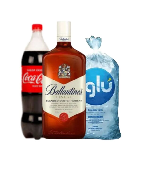 WHISKY BALLANTINES 1LT + COCA - COLA  1.5 ML  + HIELO 1.5 KG