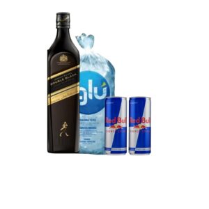 DOUBLE BLACK JHONNIE WALKER 750 ML  + 02 RED BULL  + HIELO 1.5 KG