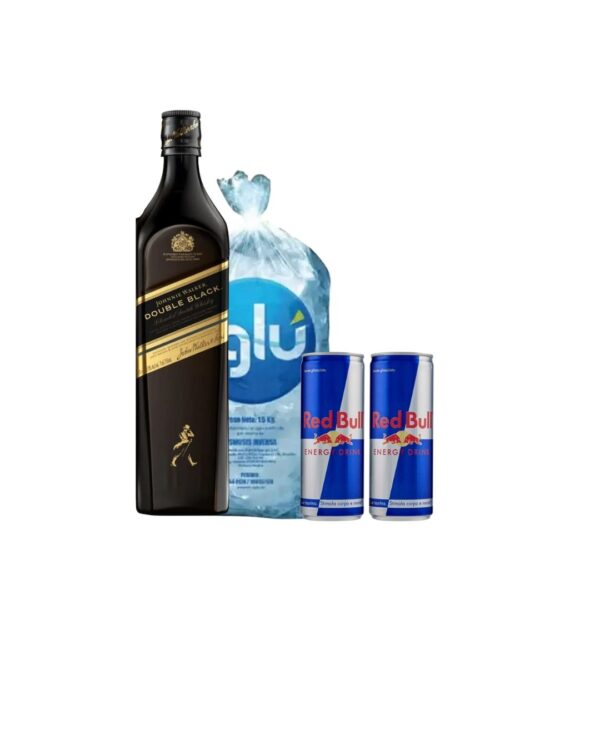 DOUBLE BLACK JHONNIE WALKER 750 ML  + 02 RED BULL  + HIELO 1.5 KG