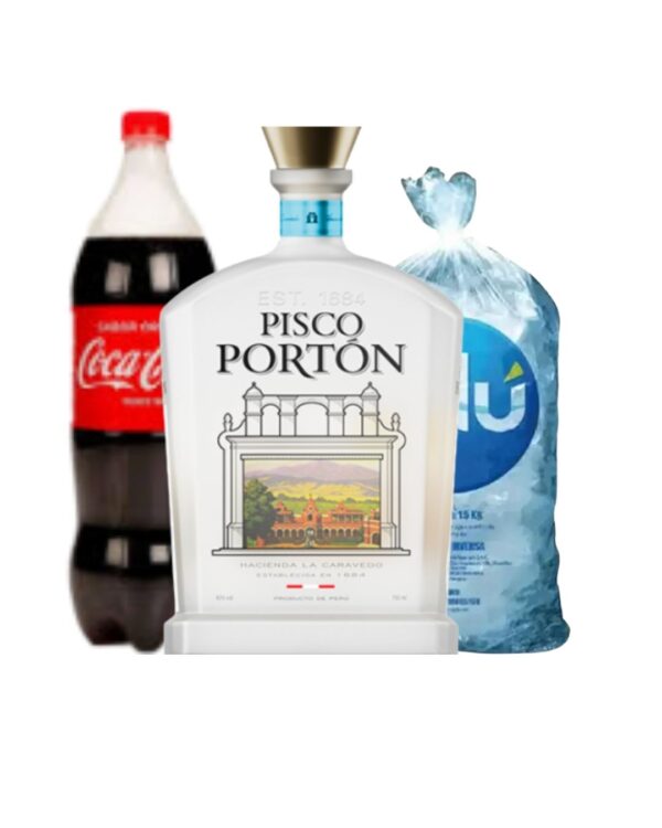 PISCO PORTON MOSTO 750 ML  +COCA - COLA 1.5 ML  + HIELO 1.5 KG