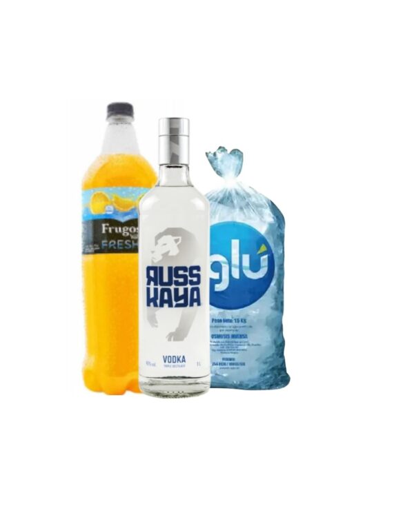 VODKA RUSS KAYA 750 ML  + FRUGOS FRESH 1.5 ML  +  HIELO 1.5 KG